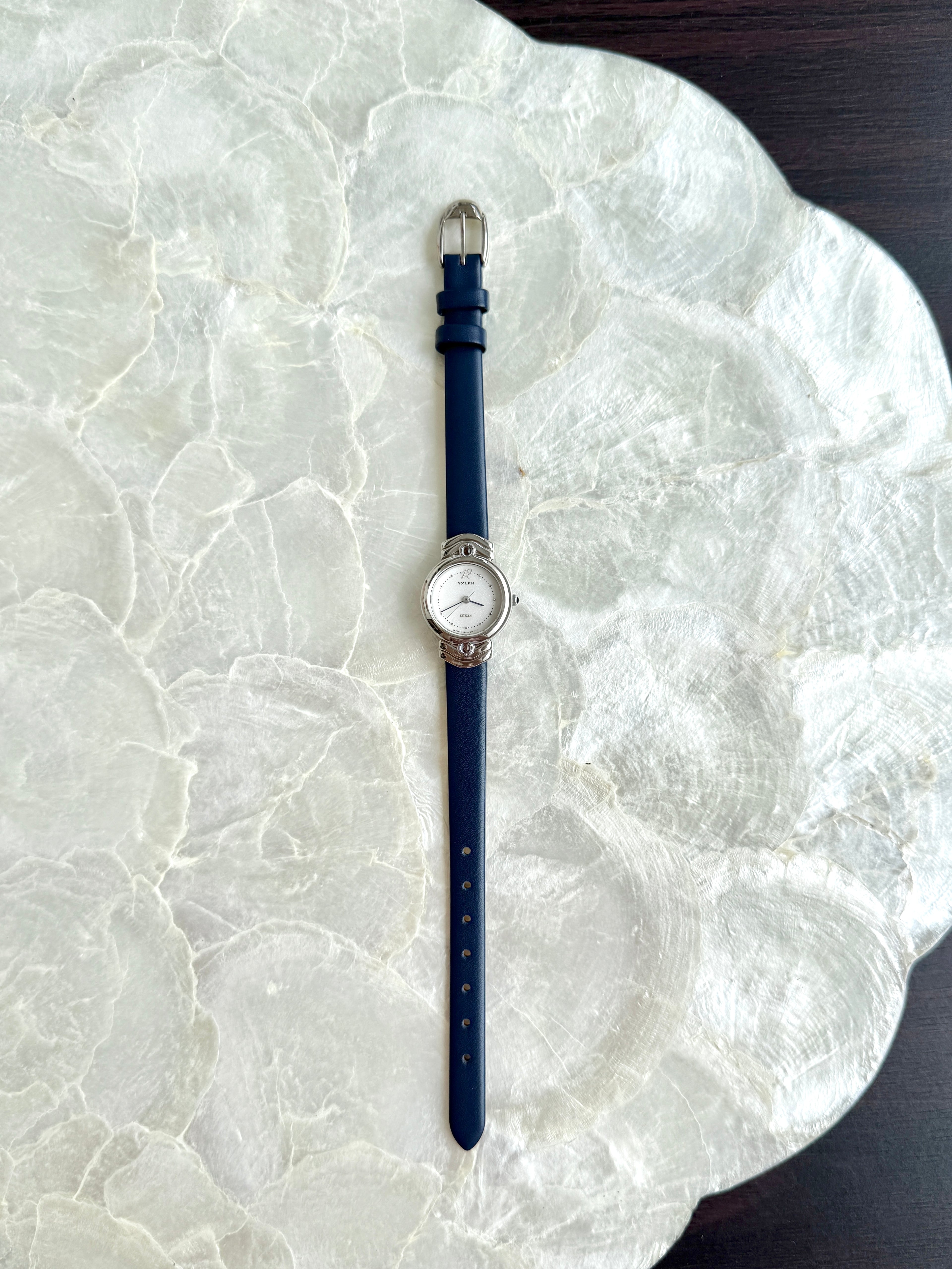 Vintage Sylph by Citizen Petite Silver Toned with Navy Straps