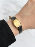Vintage Seiko 1980s Exceline Gold-Plated Oval Gold Textured Dial