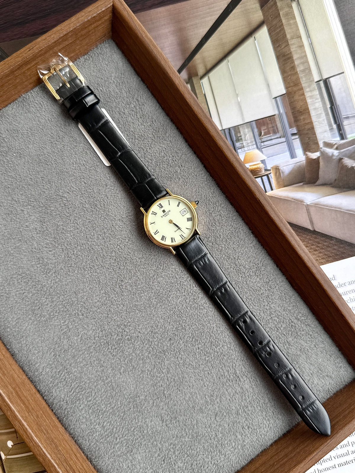 Vintage 1990s Lanvin Swiss Movement Roman Dial with Cabochon Crown