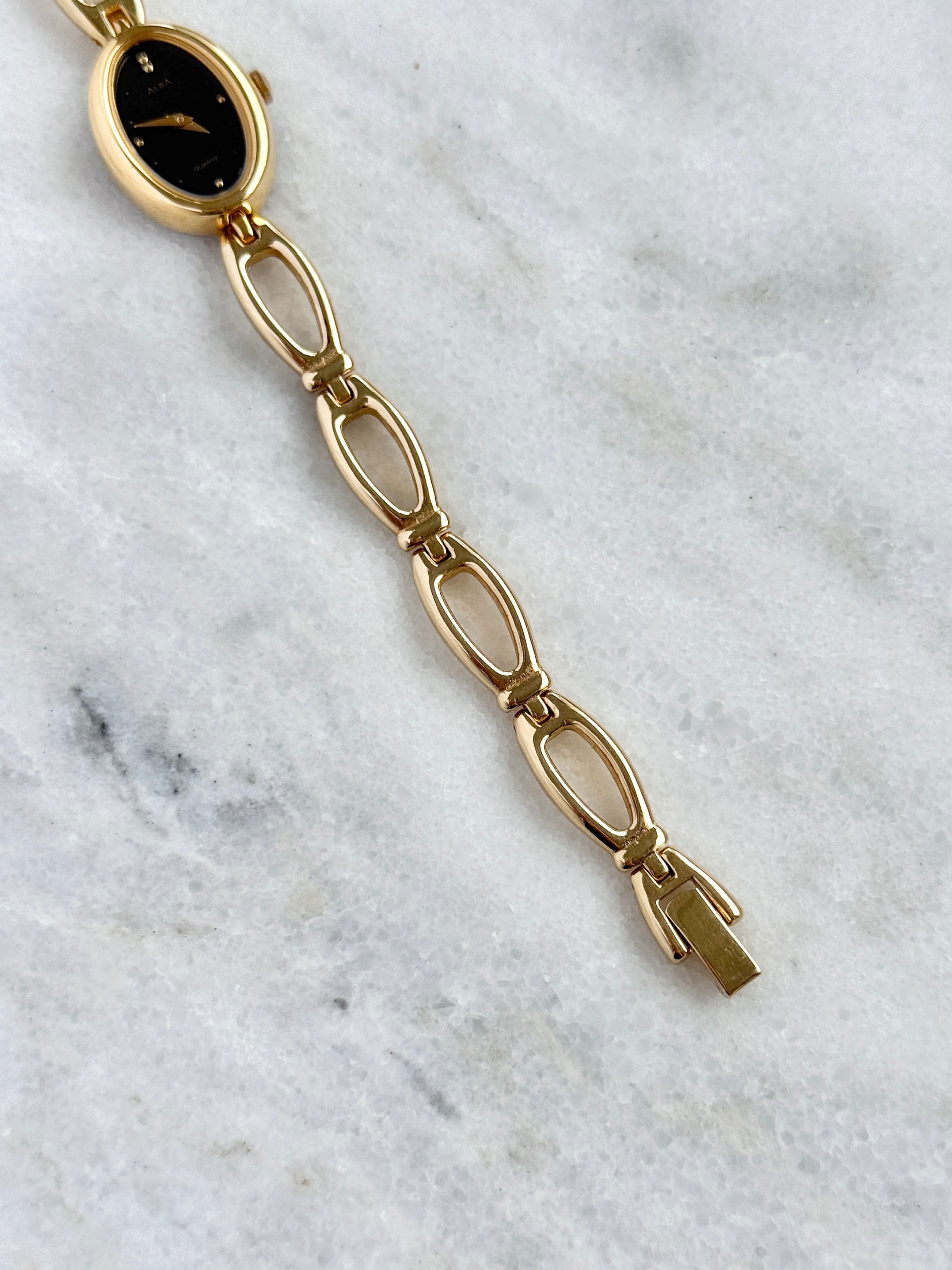 Vintage Alba Elongated Oval Open-Link with Black Dial
