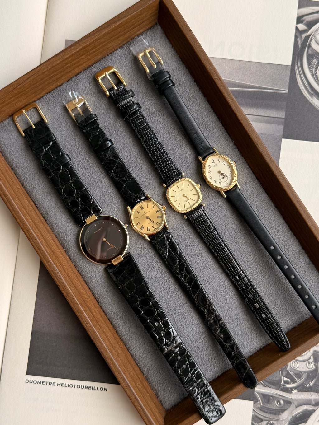 Rare Full Original Vintage Seiko Lassale Ultra-Thin Profile "Black Moon"