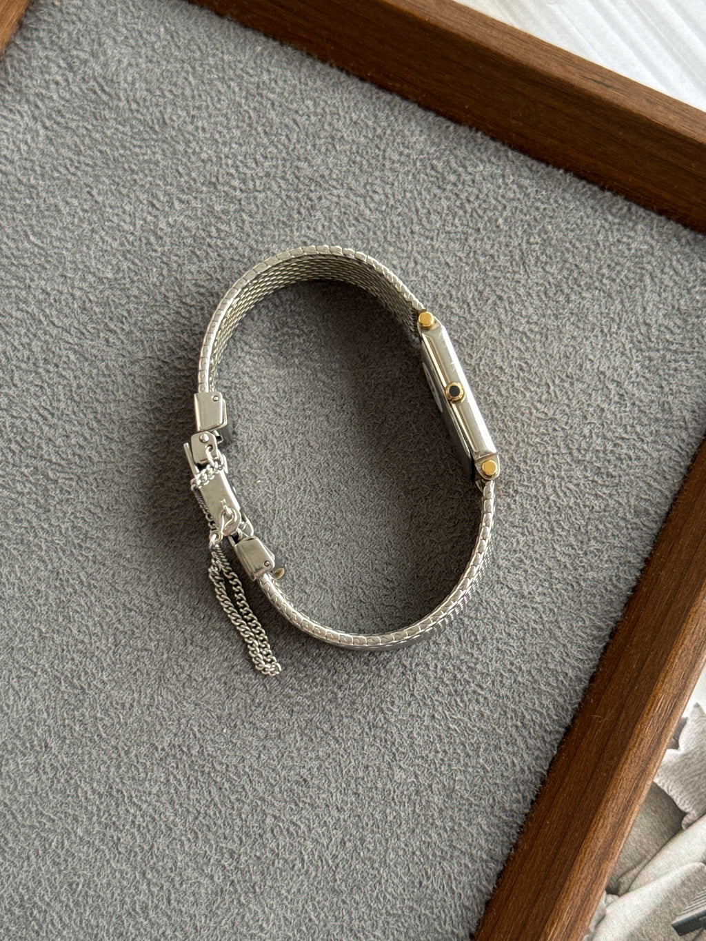 Rare 1987 Vintage Seiko Exceline Tank Faceted Glass Braided Band Bracelet