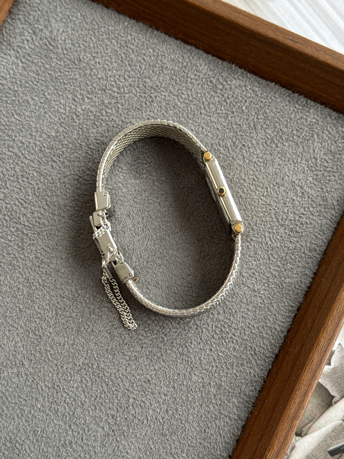 Rare 1987 Vintage Seiko Exceline Tank Faceted Glass Braided Band Bracelet