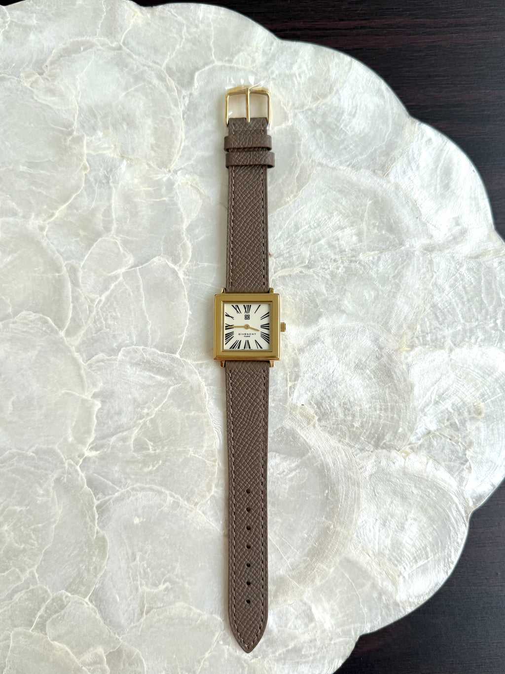 Vintage Givenchy Essence "Exploding" Roman Numerals Gold Toned Square Case