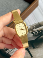 Vintage 1991 Seiko Octagonal Case Gold-Plated Metal Band Bracelet