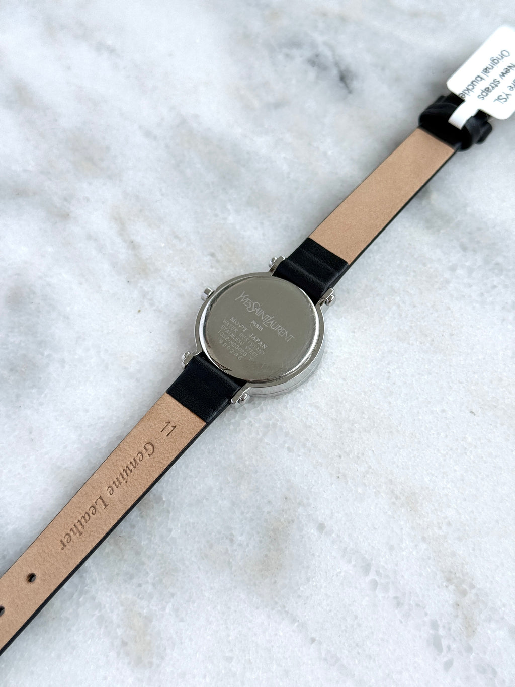 Rare Vintage YSL Brushed Steel Round Case Charcoal Black Dial