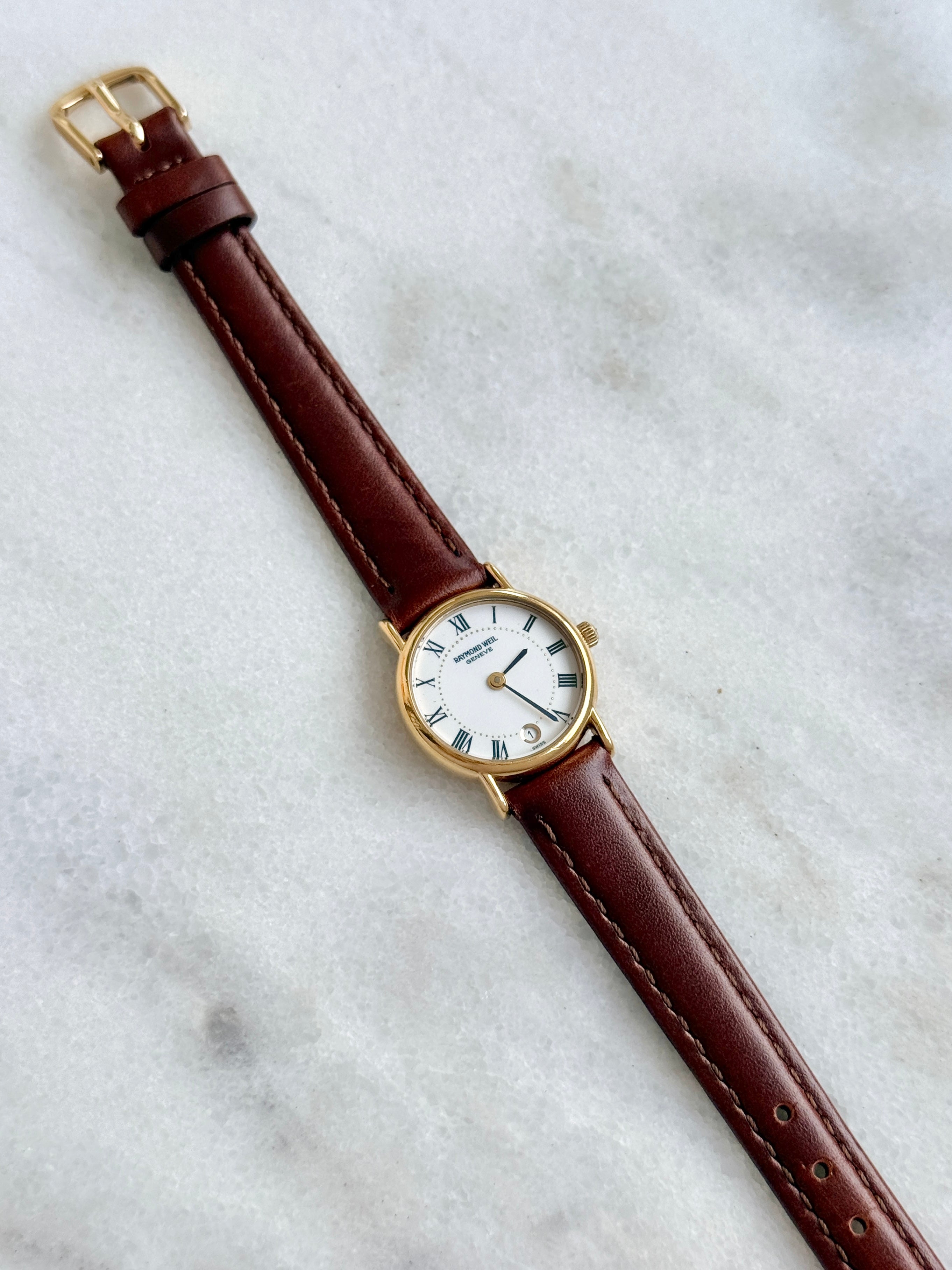 Vintage Raymond Weil 18k Gold-Plated Case with Date Window