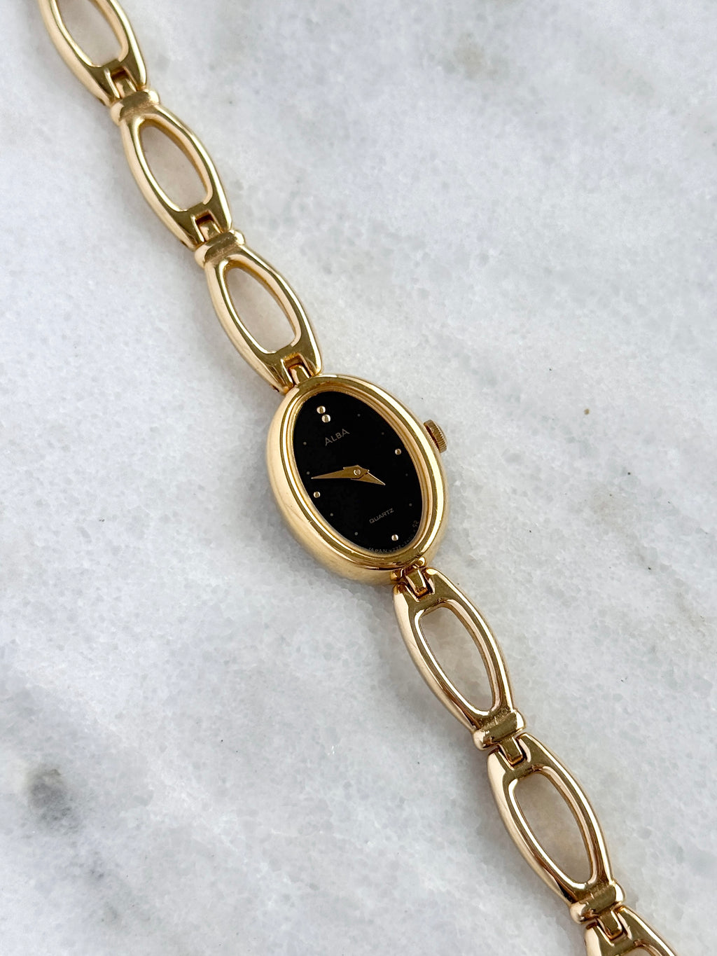 Vintage Alba Elongated Oval Open-Link with Black Dial