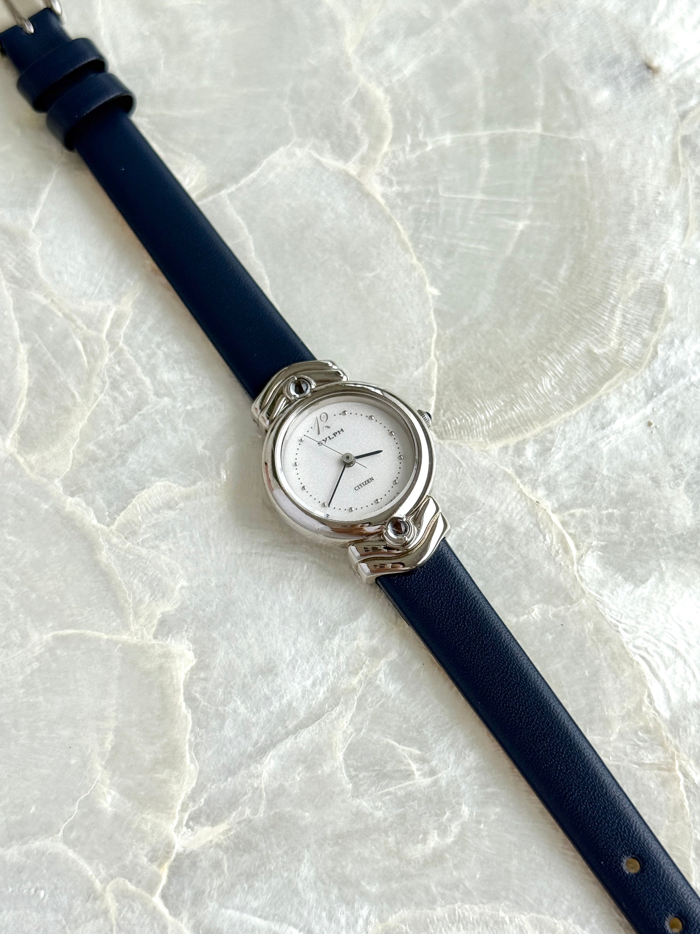 Vintage Sylph by Citizen Petite Silver Toned with Navy Straps