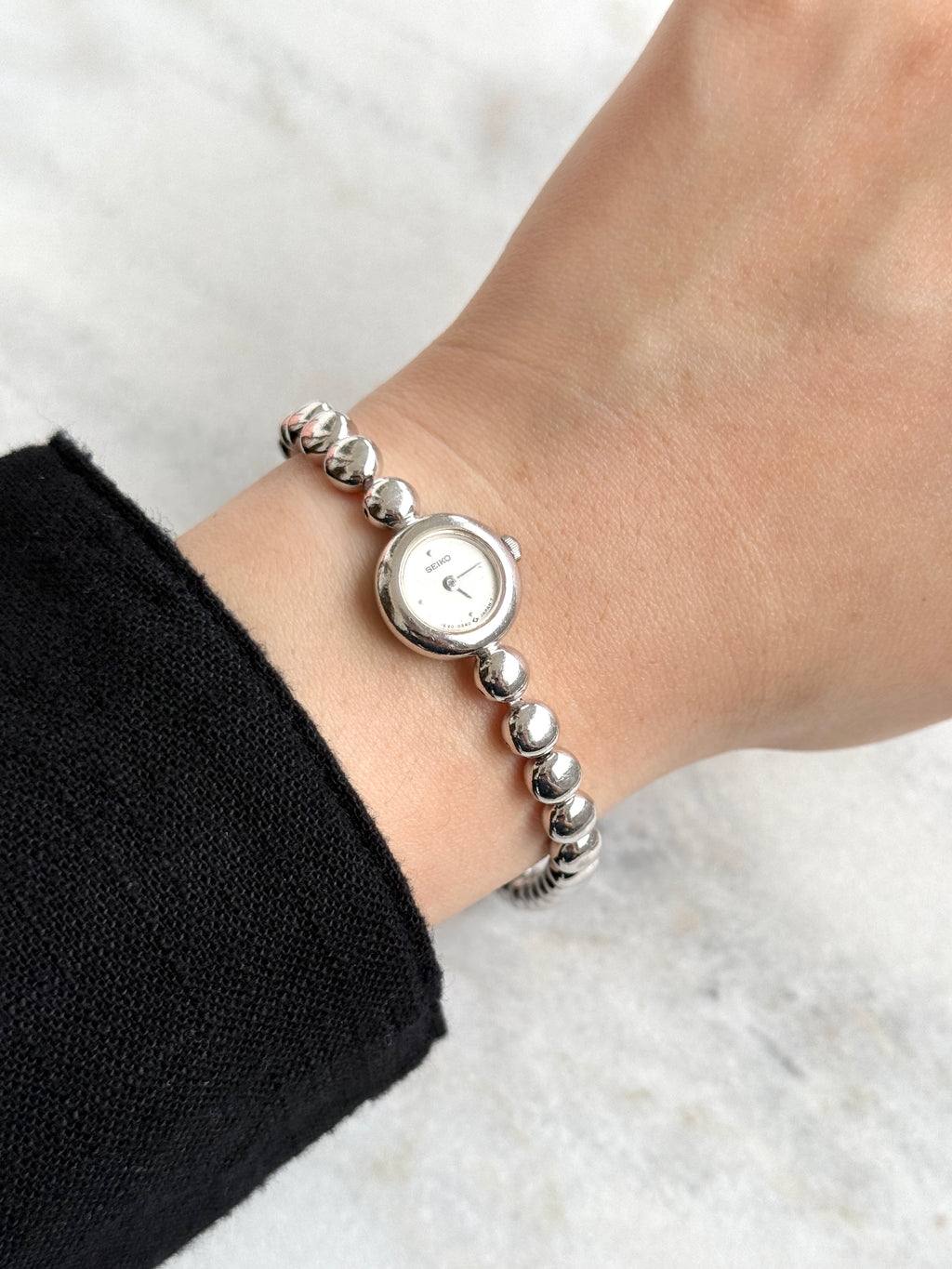 Rare 1980s Seiko Mini Beaded Silver Toned Bracelet