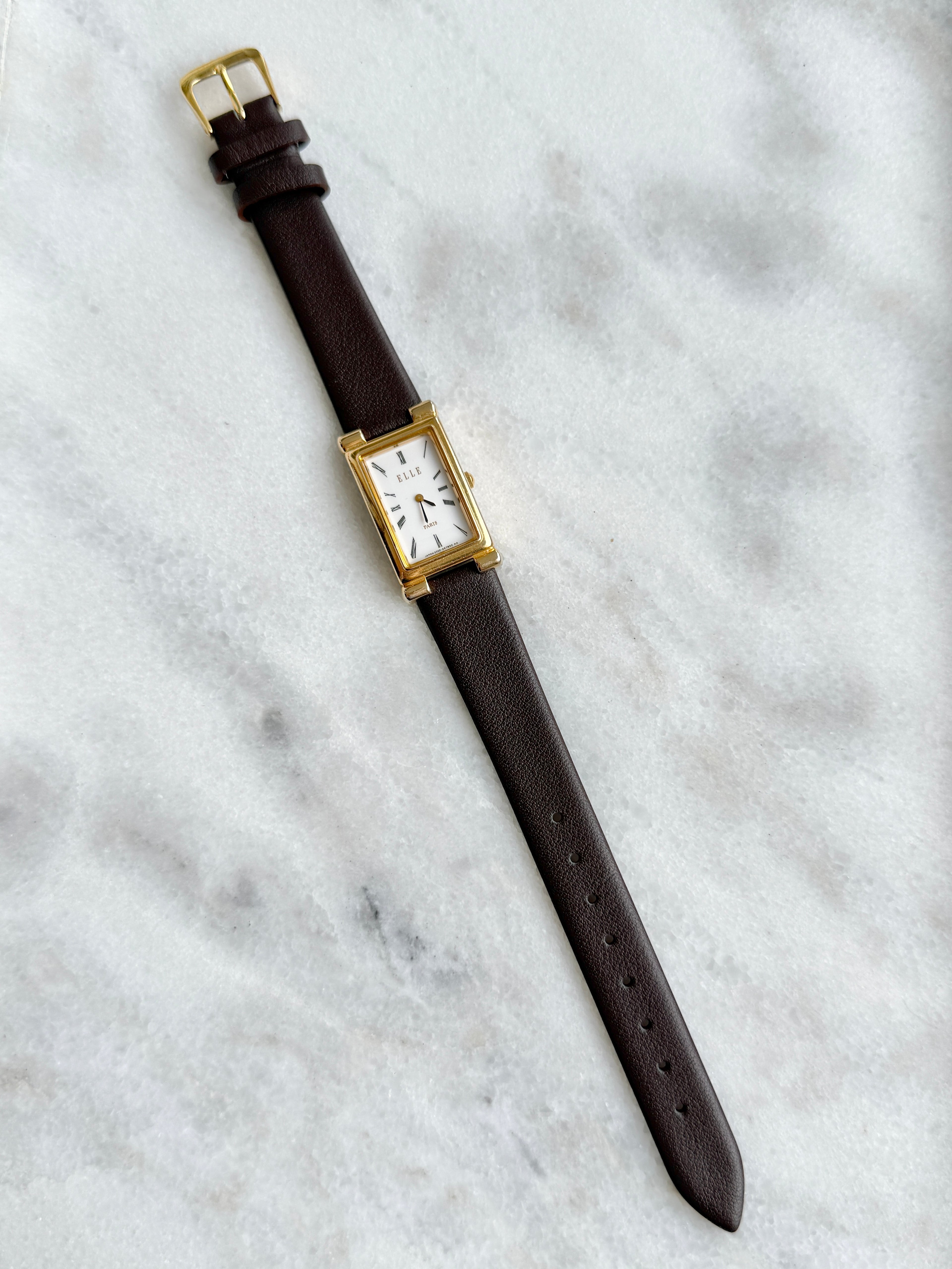 Vintage Elle Paris Gold Toned Elongated Tank with Roman Numerals