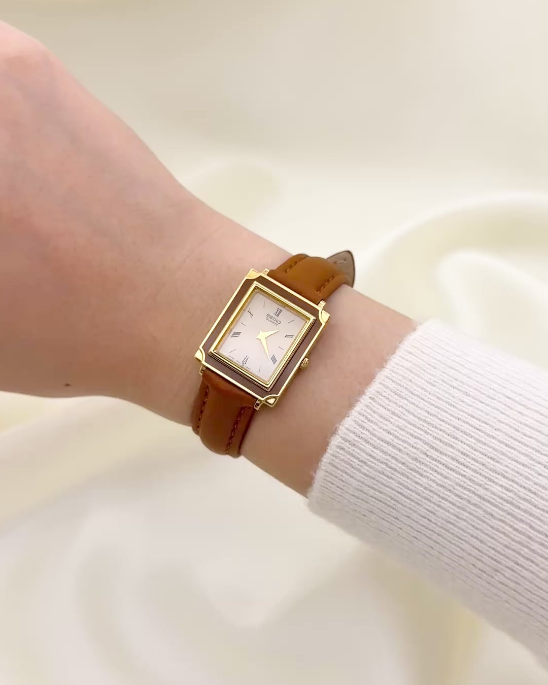 Rare Seiko Brown Enamel Framed Gold Toned Tank