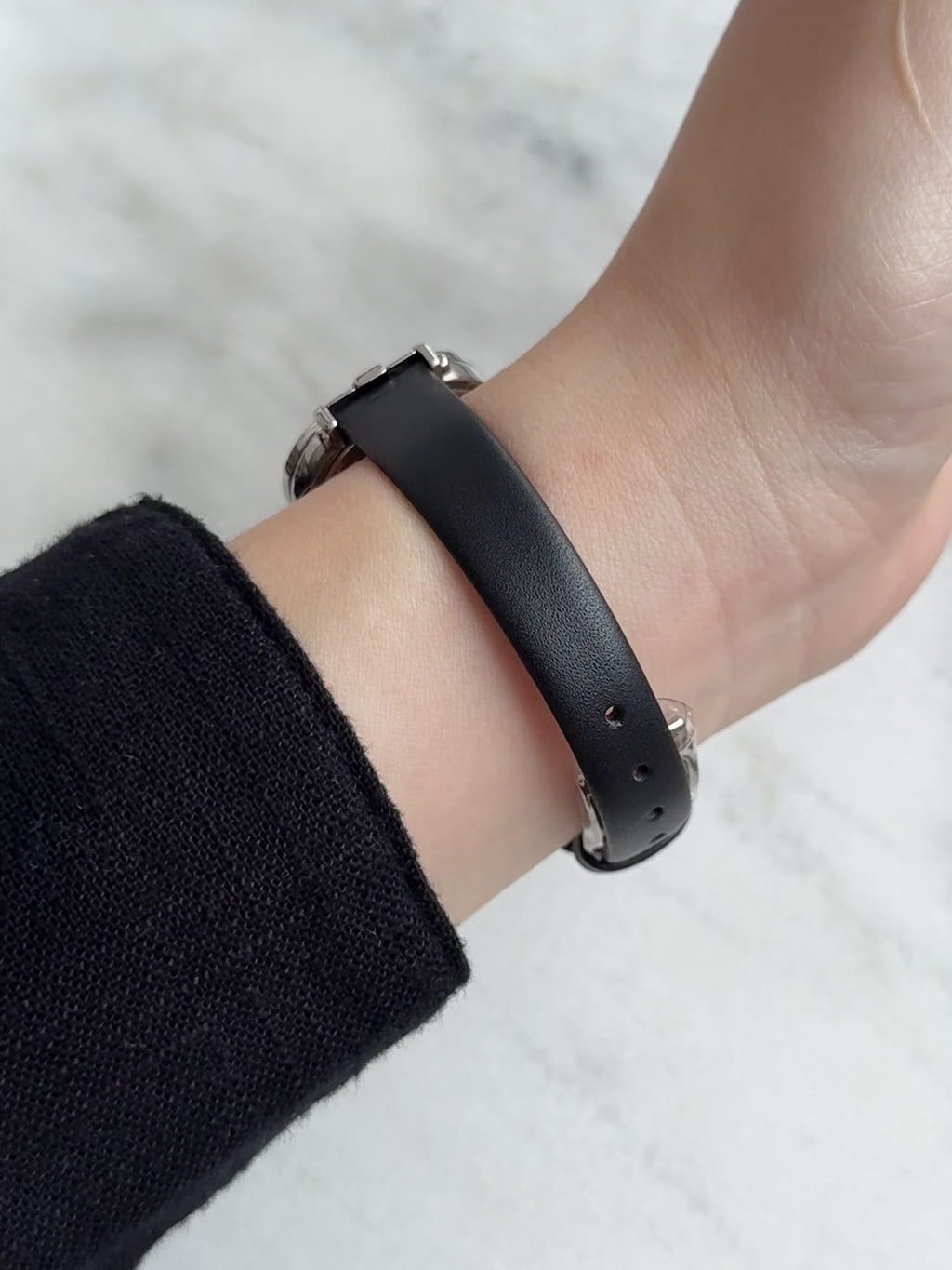 Rare Vintage YSL Brushed Steel Round Case Charcoal Black Dial