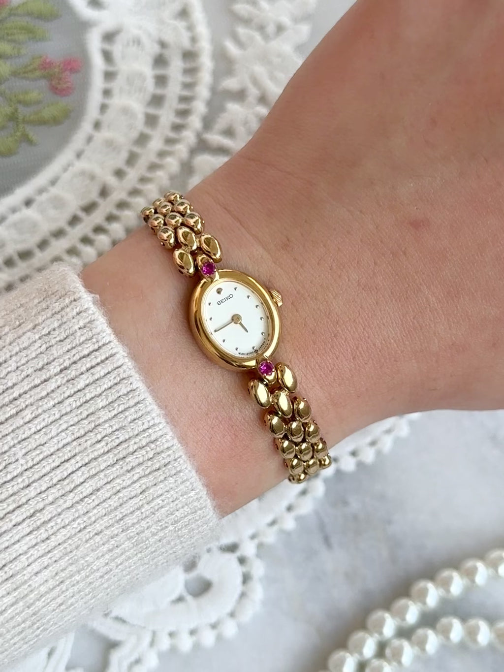 Vintage 1990s Seiko Petite Oval Case with Ruby